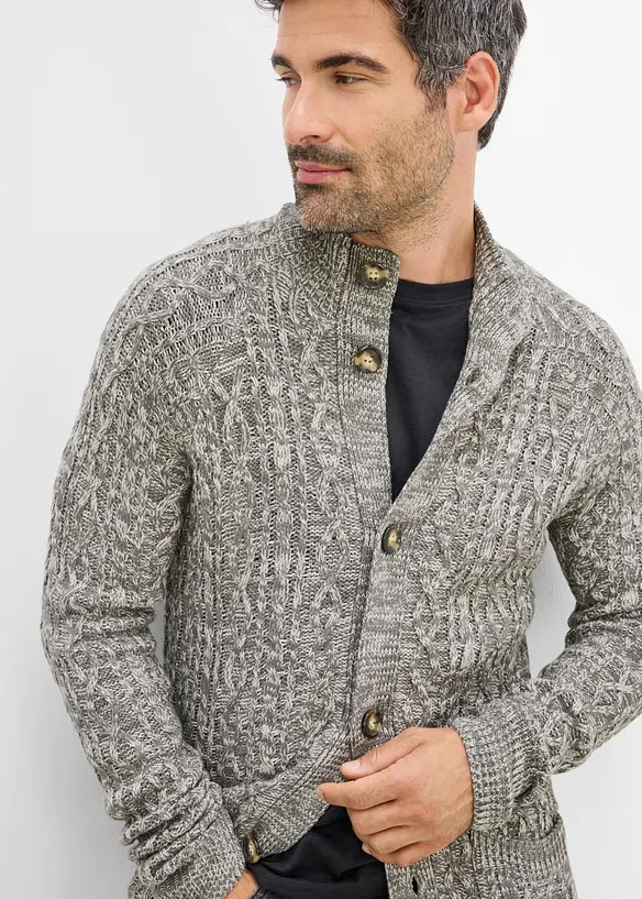 Grovstrikket cardigan med st&aring;krage, bonprix