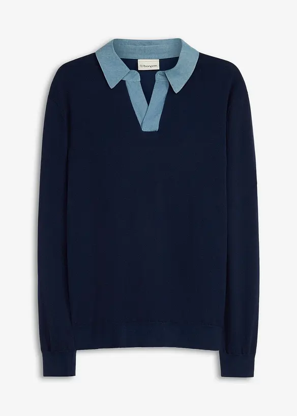 Finstrikket genser i 2i1-stil, bonprix