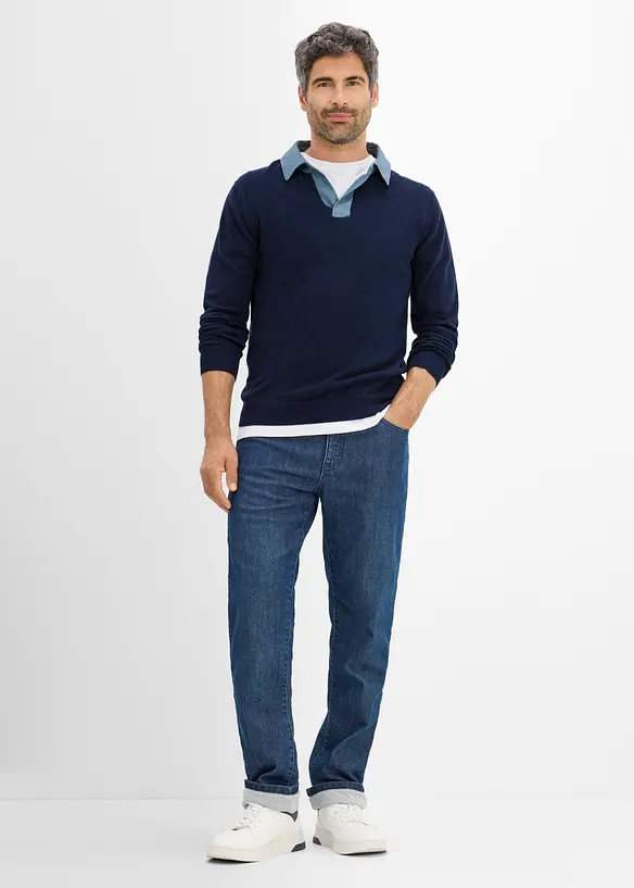 Finstrikket genser i 2i1-stil, bonprix
