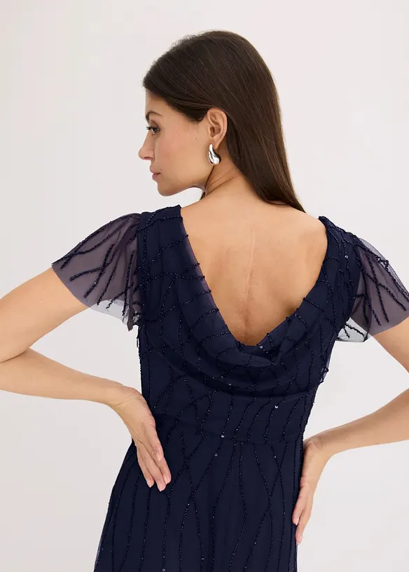 Maxikjole i tynn tyll med perlebroderier, bonprix
