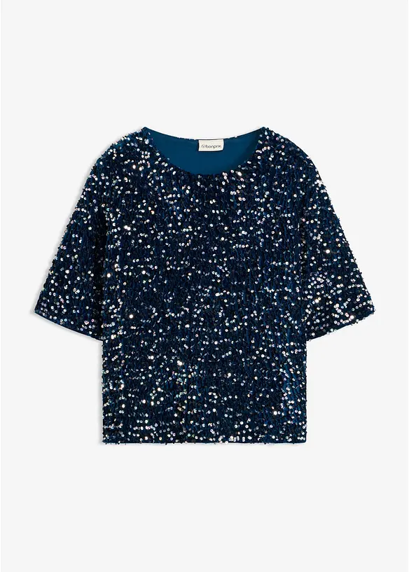 Paljettbrodert topp i myk fl&oslash;yel, bonprix