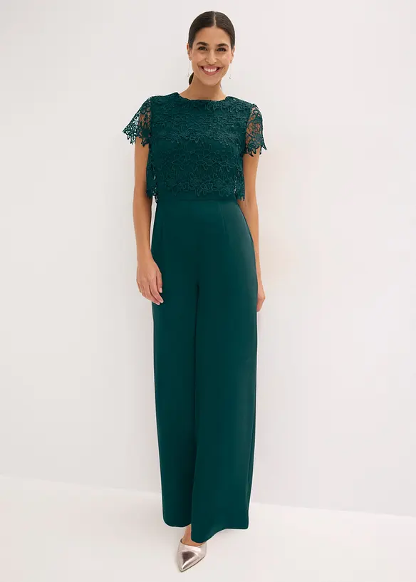 Jumpsuit i myk scuba med blonder, bonprix