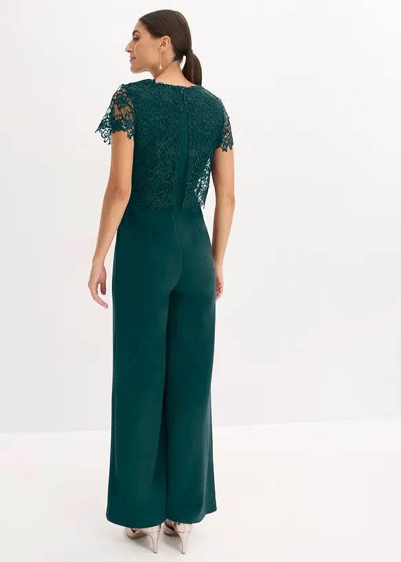 Jumpsuit i myk scuba med blonder, bonprix