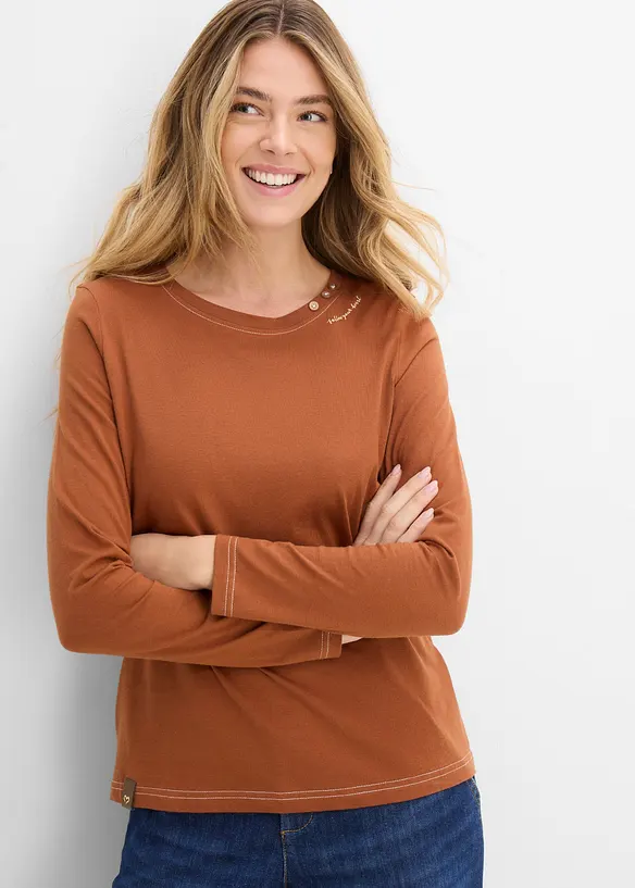 Langermet topp med pynteknapper, bonprix