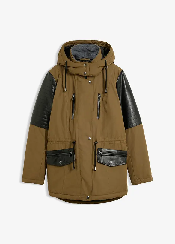 Parkas med innfellinger i imitert skinn, bonprix
