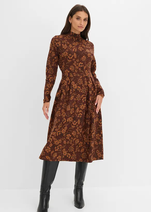 Langermet, m&oslash;nstret jerseykjole, bonprix