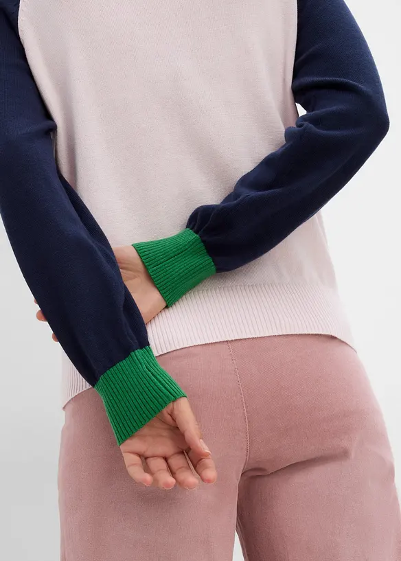 Raglangenser i finstrikk og bomullsmiks, bonprix