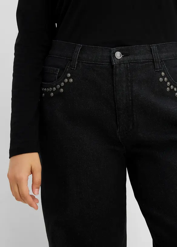 Wide leg jeans, high waist med nagler, bonprix