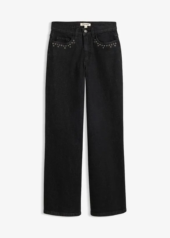 Wide leg jeans, high waist med nagler, bonprix