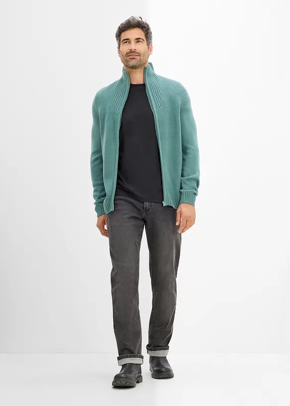 Grovstrikket cardigan med st&aring;krage, bonprix