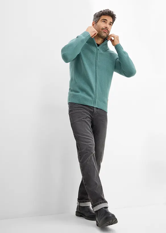 Grovstrikket cardigan med st&aring;krage, bonprix
