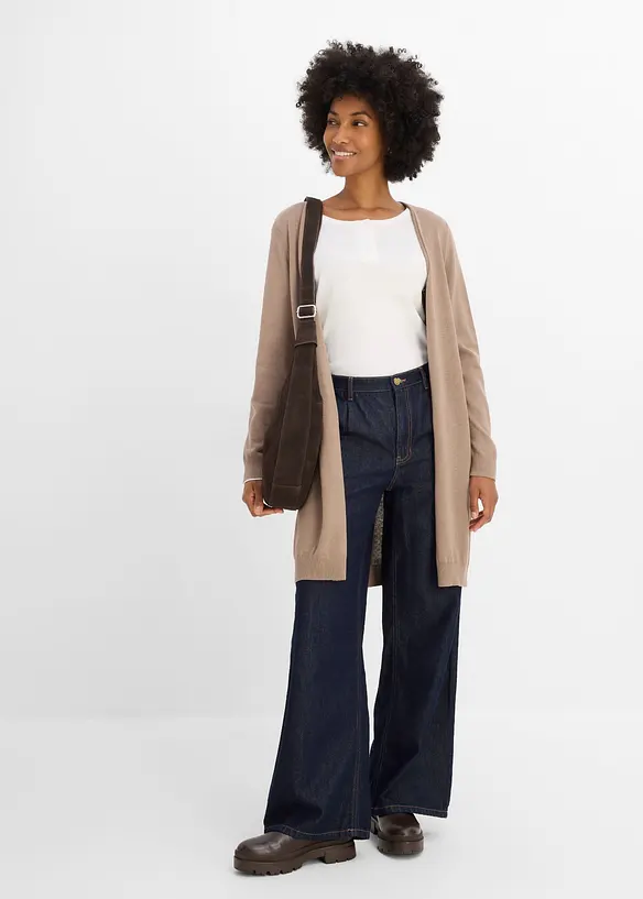 Lang cardigan med rullekanter, bonprix