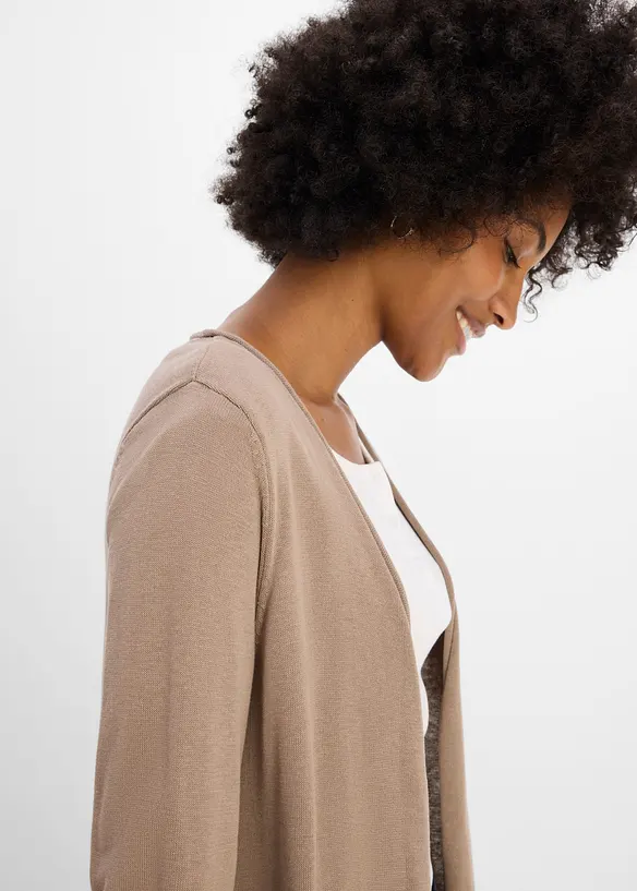 Lang cardigan med rullekanter, bonprix