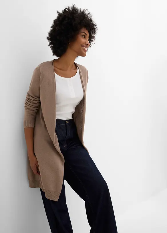Lang cardigan med rullekanter, bonprix