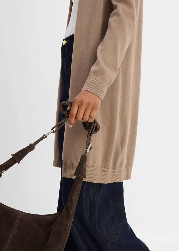 Lang cardigan med rullekanter, bonprix