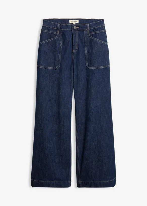 Wide Leg-jeans Mid Waist med p&aring;satte lommer, bonprix