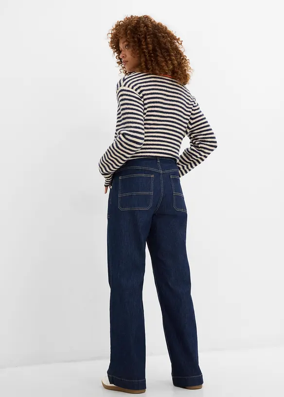 Wide Leg-jeans Mid Waist med p&aring;satte lommer, bonprix