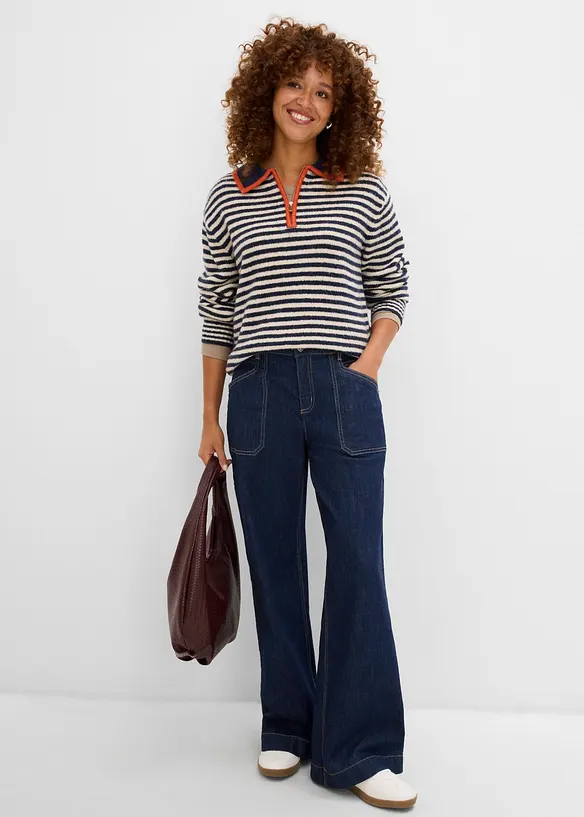 Wide Leg-jeans Mid Waist med p&aring;satte lommer, bonprix