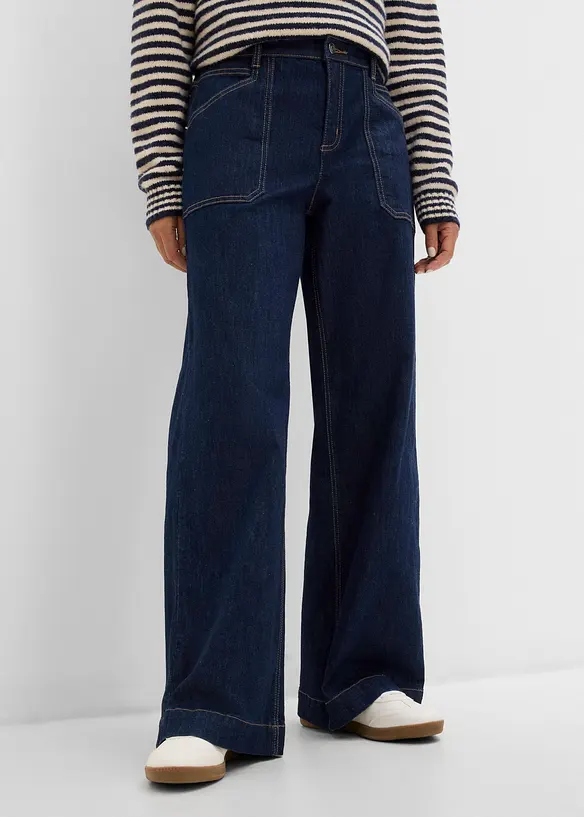 Wide Leg-jeans Mid Waist med p&aring;satte lommer, bonprix