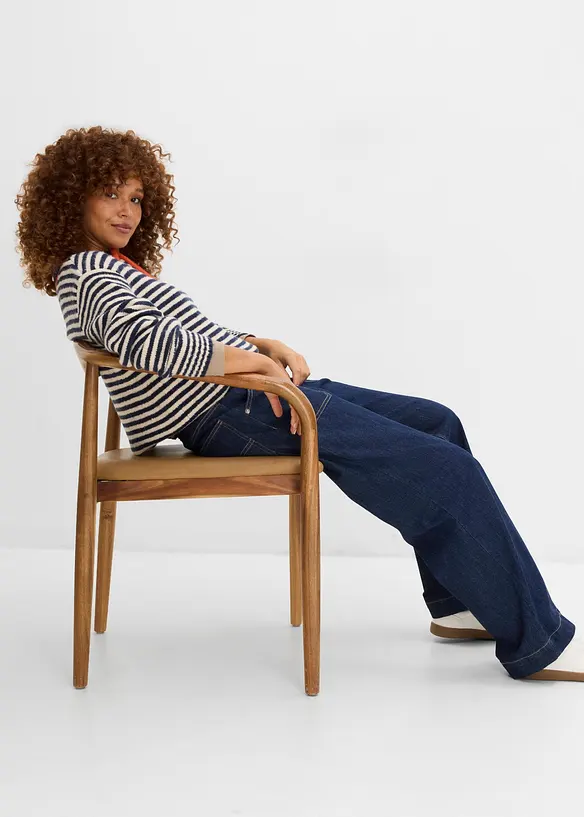 Wide Leg-jeans Mid Waist med p&aring;satte lommer, bonprix