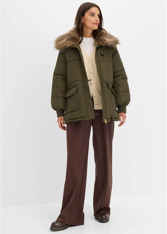 Puffer-jakke med avtagbar fuskepelskrage, bonprix