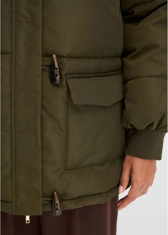 Puffer-jakke med avtagbar fuskepelskrage, bonprix