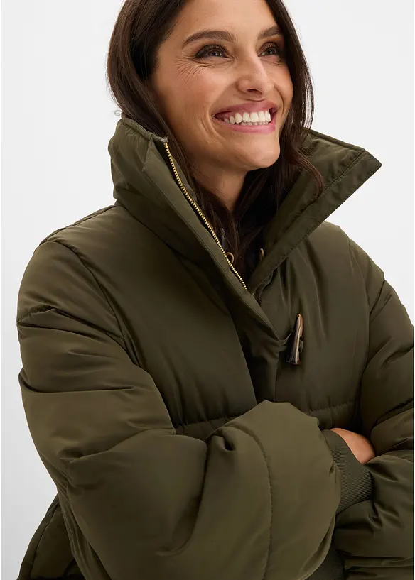 Puffer-jakke med avtagbar fuskepelskrage, bonprix
