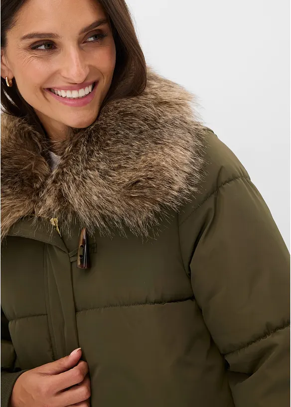Puffer-jakke med avtagbar fuskepelskrage, bonprix