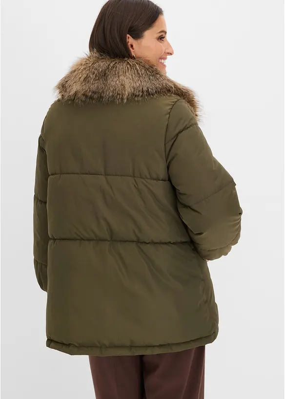 Puffer-jakke med avtagbar fuskepelskrage, bonprix