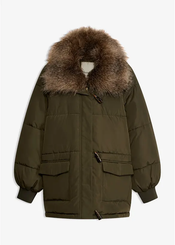 Puffer-jakke med avtagbar fuskepelskrage, bonprix