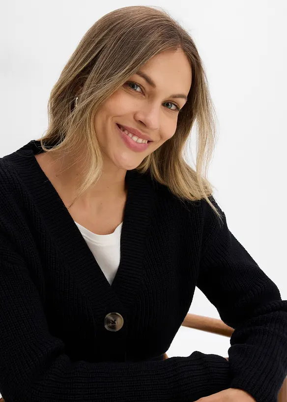 Grovstrikket cardigan i 100% bomull, bonprix