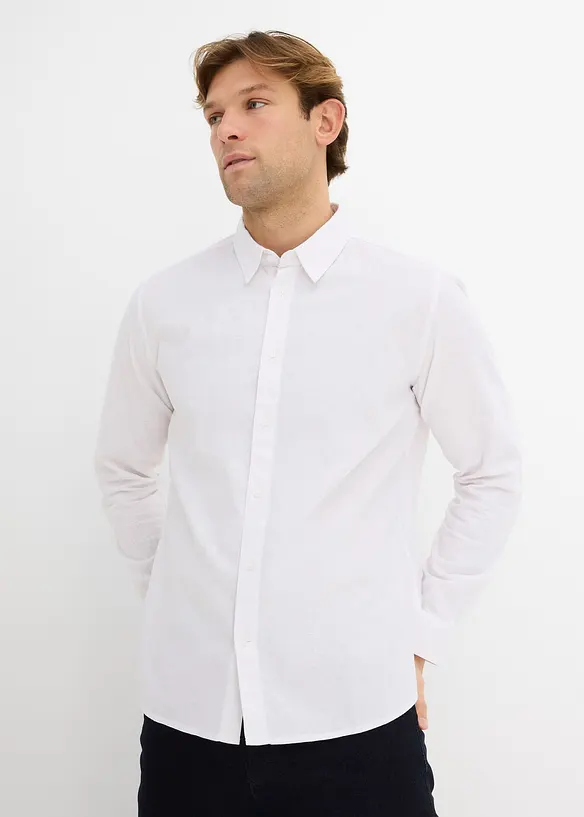 Langermet skjorte i kj&oslash;lende linblanding, Modern fit, bonprix