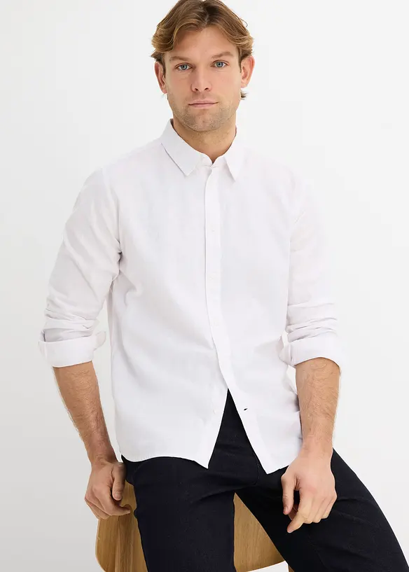 Langermet skjorte i kj&oslash;lende linblanding, Modern fit, bonprix