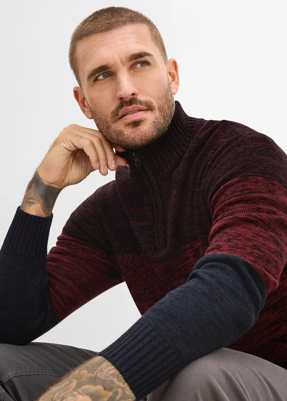 Half-zip-genser i myk bomullsmiks, bonprix