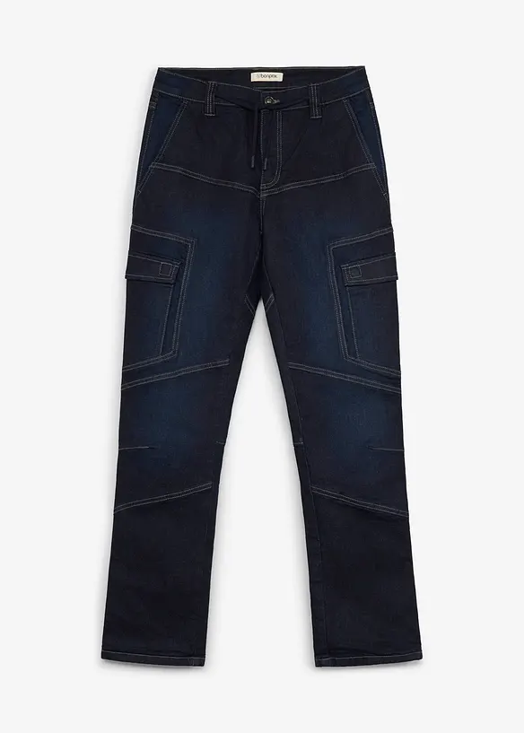 Varme, regular fit cargojeans med regulerbar, elastisk linning, straight, bonprix