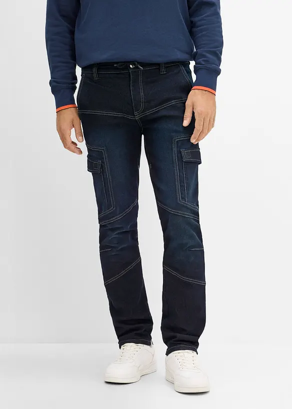 Varme, regular fit cargojeans med regulerbar, elastisk linning, straight, bonprix