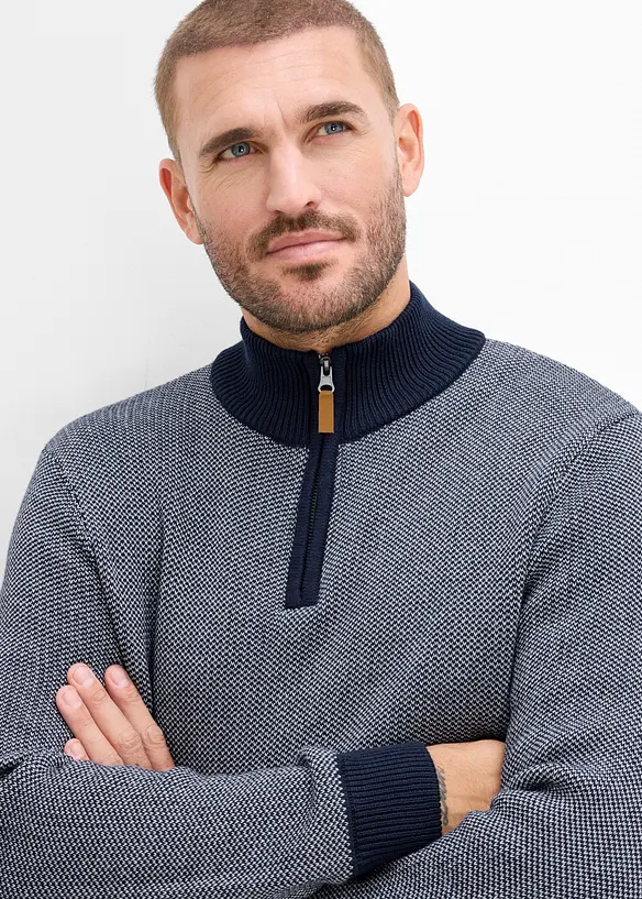 Half-zip-genser i 100% bomull, bonprix