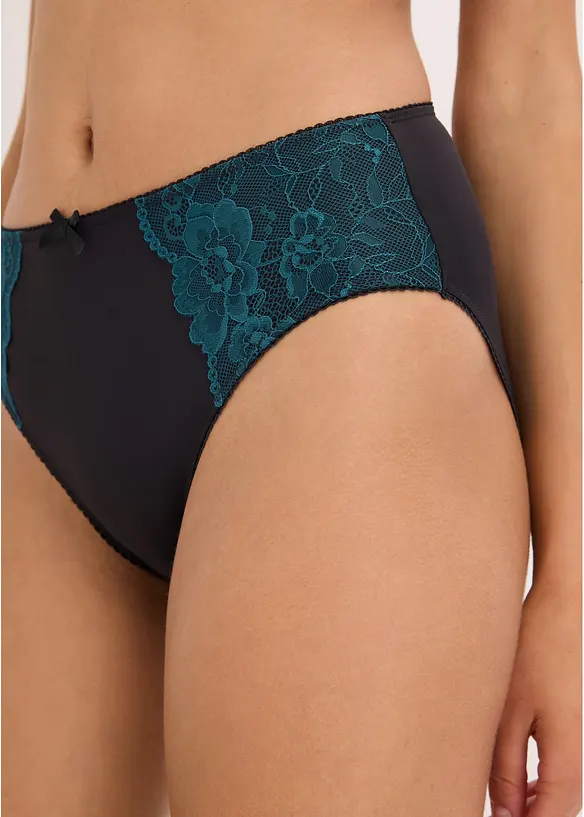 High waist truse i mikrofiber med blonder (3-pack), bonprix