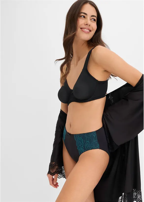 High waist truse i mikrofiber med blonder (3-pack), bonprix