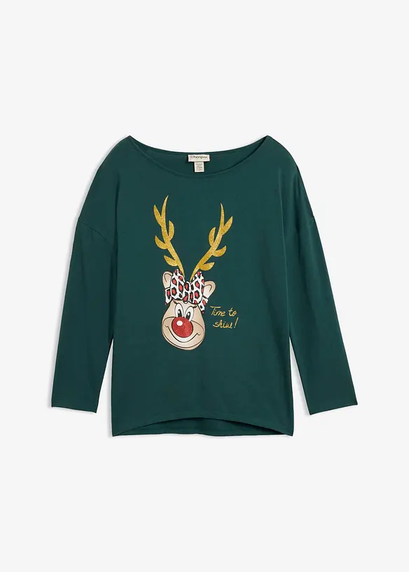 Off shoulder-topp med julemotiv, bonprix