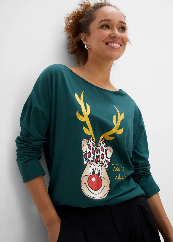 Off shoulder-topp med julemotiv, bonprix