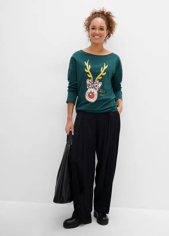 Off shoulder-topp med julemotiv, bonprix