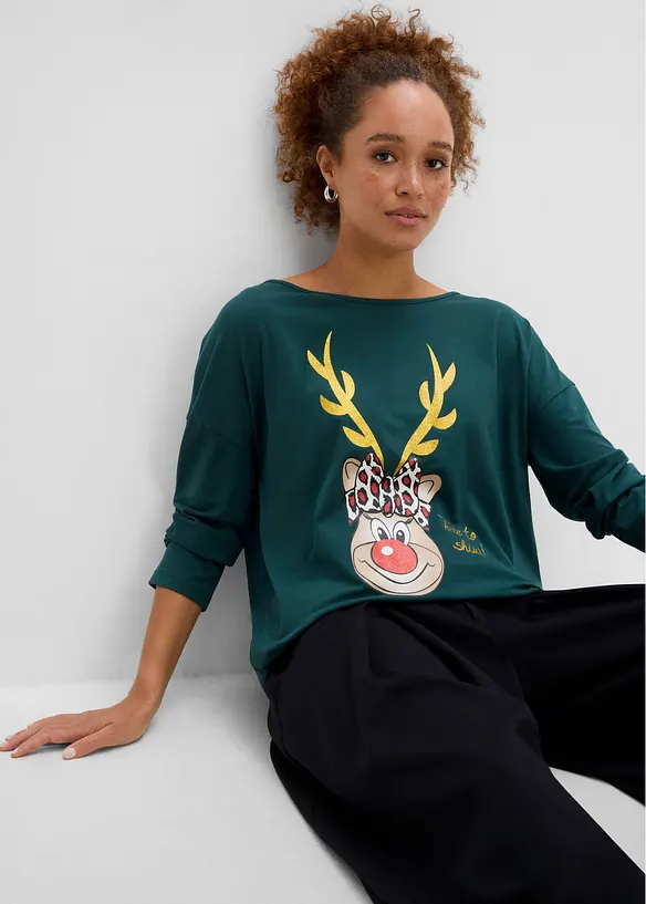 Off shoulder-topp med julemotiv, bonprix