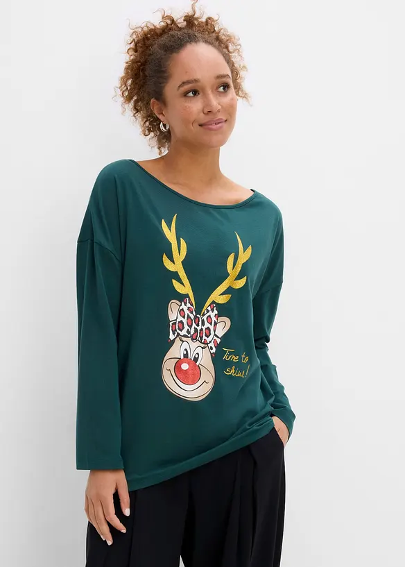 Off shoulder-topp med julemotiv, bonprix