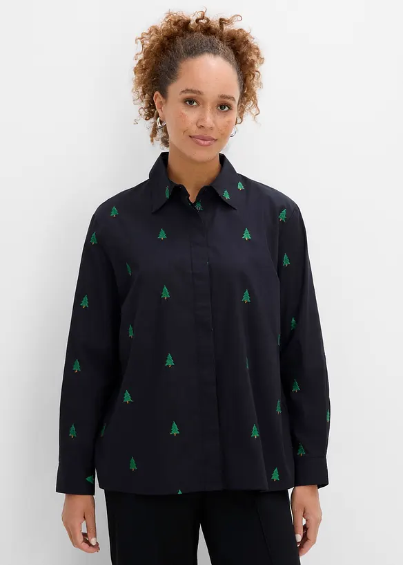 Skjorte i 100% &oslash;kologisk bomull med broderi, bonprix