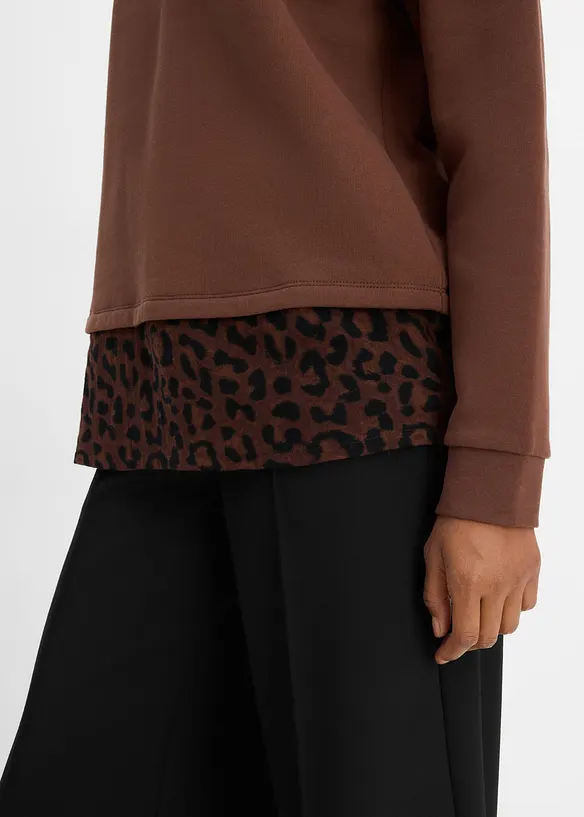 Sweatshirt med leopardm&oslash;nstret besetning, bonprix