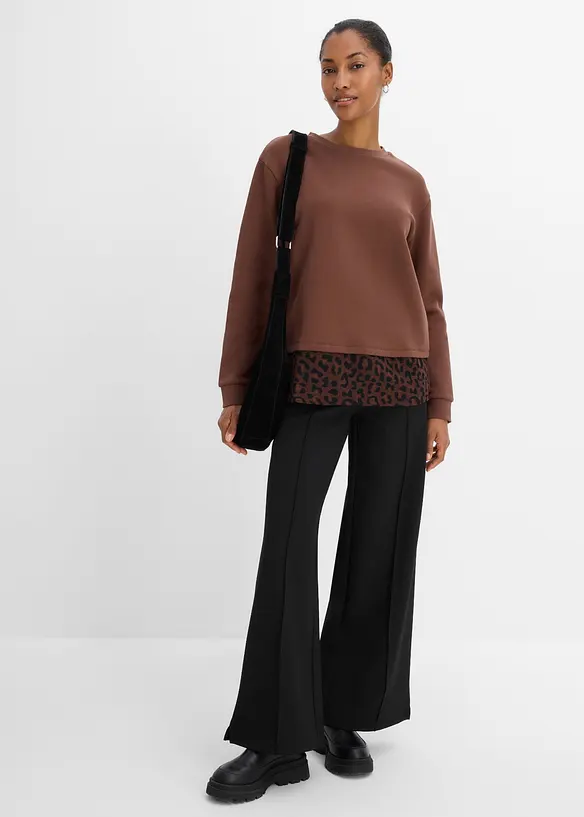 Sweatshirt med leopardm&oslash;nstret besetning, bonprix