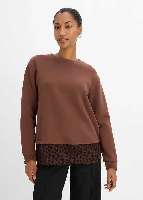 Sweatshirt med leopardm&oslash;nstret besetning, bonprix