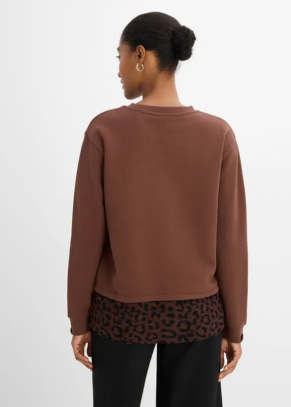 Sweatshirt med leopardm&oslash;nstret besetning, bonprix