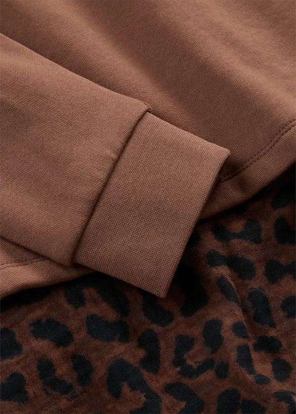 Sweatshirt med leopardm&oslash;nstret besetning, bonprix